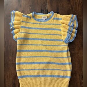 Striped Yellow & Blue Ruffle Sleeve Knit Top